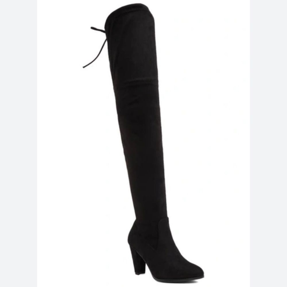 NEW Catherine Malandrino Monarch Block Heel Boot Faux Suede Knee Black Size 7.5 - Picture 4 of 13
